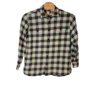 Levis Relaxed Fit Heavy Flannel Shirt XL Black‎ Green Yellow Plaid Long Sleeves